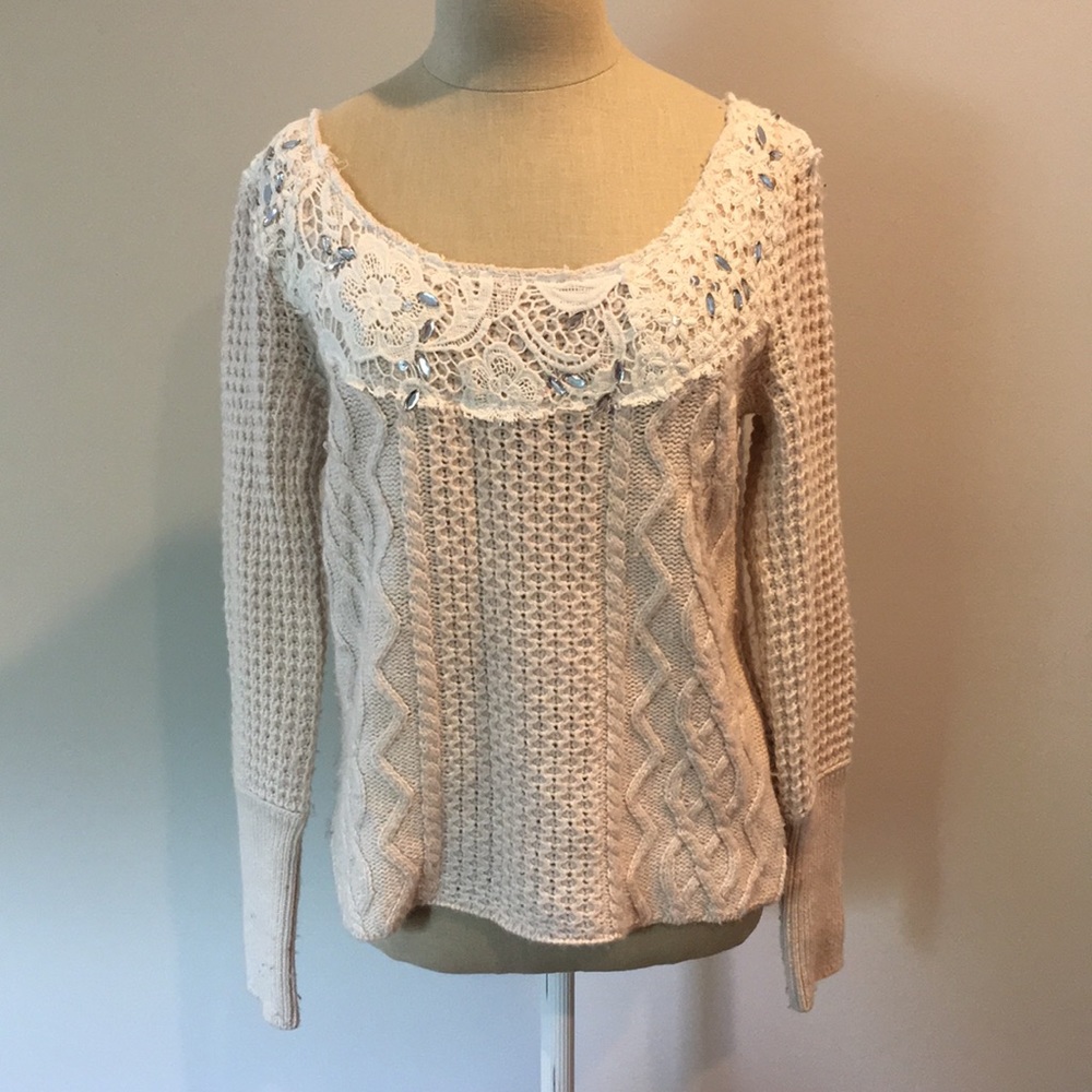 Free People jeweled Cream Sweater Small